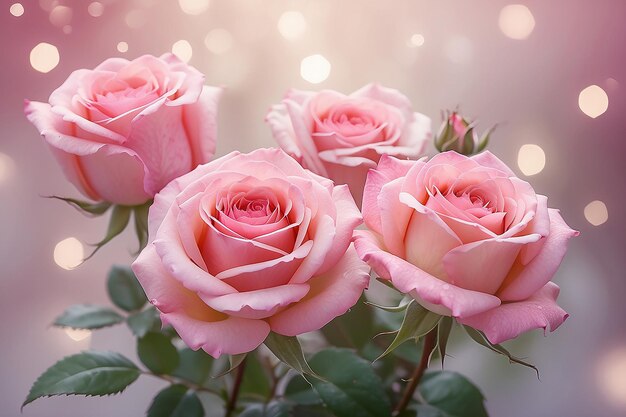 rosas rosas borde de flores con luz borrosa bokeh para el fondo de San Valentín