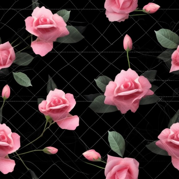 Foto las rosas rosas están en un fondo negro con una red negra generativa ai