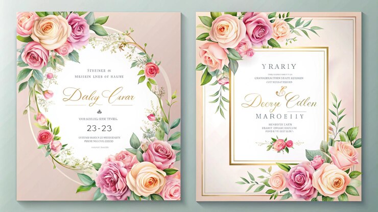 Foto las rosas rosas están en las invitaciones de boda.
