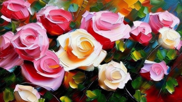 Rosas rosas y naranjas flores de aceite hermosas delicadas flores femeninas de color primavera o verano cerca