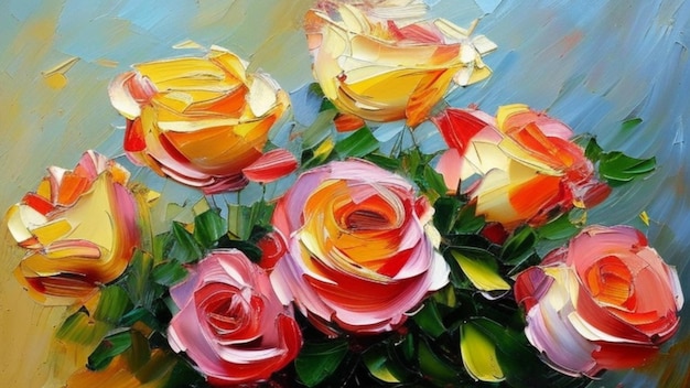 Rosas rosas y naranjas flores de aceite hermosas delicadas flores femeninas de color primavera o verano cerca