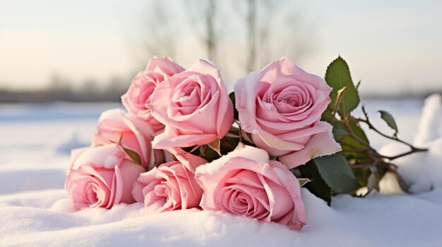 Rosas rosas en la nieve