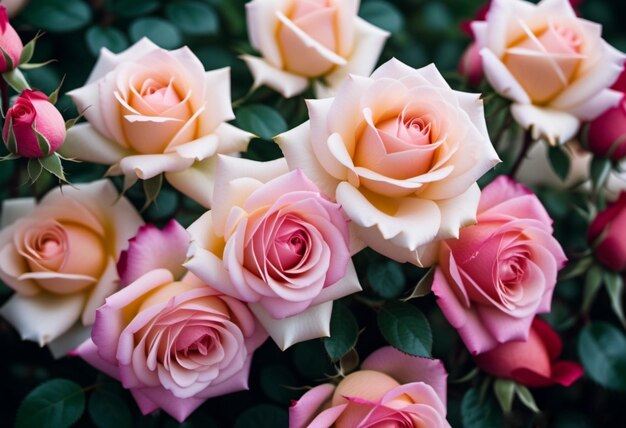 Rosas rosas y rojas flores de pintura al óleo hermosas flores delicadas de color femenino de primavera o verano