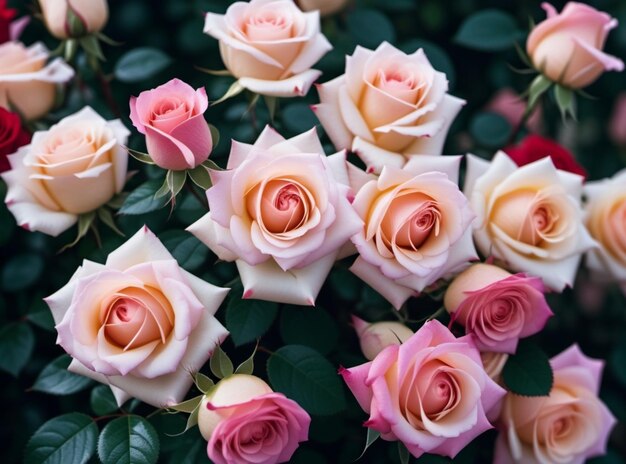 Rosas rosas y rojas flores de pintura al óleo hermosas flores delicadas de color femenino de primavera o verano