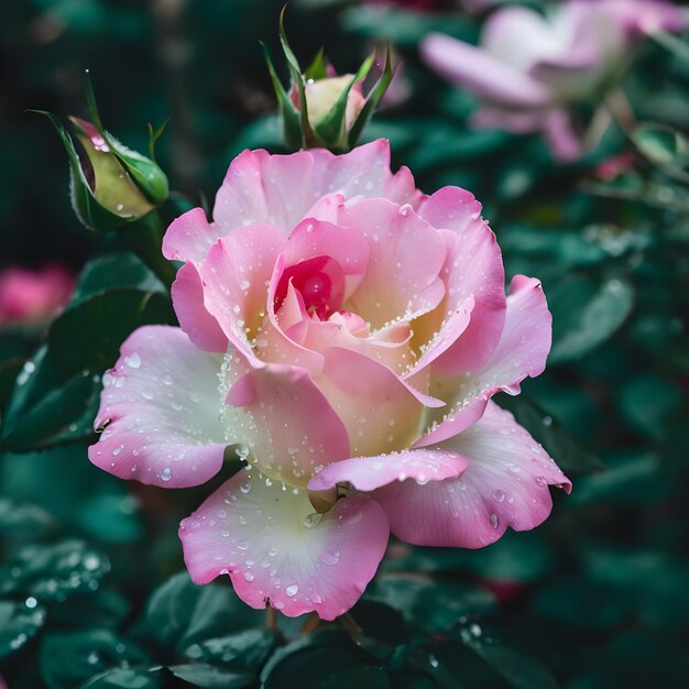 Las rosas de la serenidad en flor y el rocío