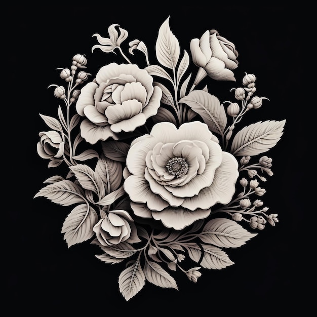 Foto rosas tinta flores dibujadas a mano aisladas sobre fondo blanco