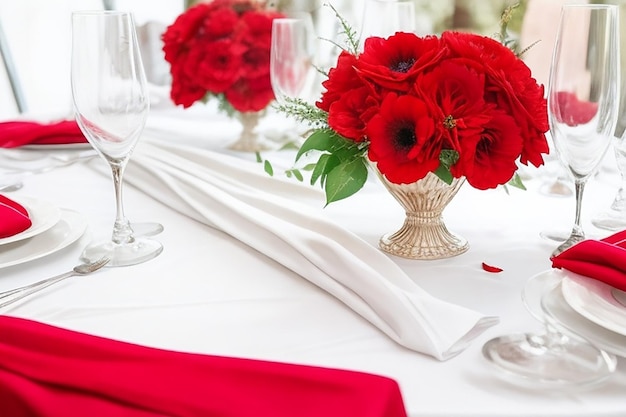 Foto rosas vermelhas dois copos garrafa de champanhe e vela na mesa