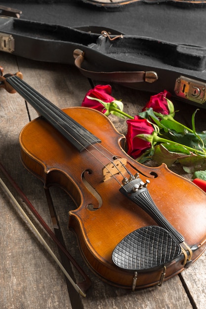 Rosas vermelhas e um violino