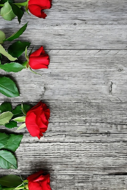 Rosas vermelhas em fundo de madeira com espaço para texto Valentine39s dia de fundo