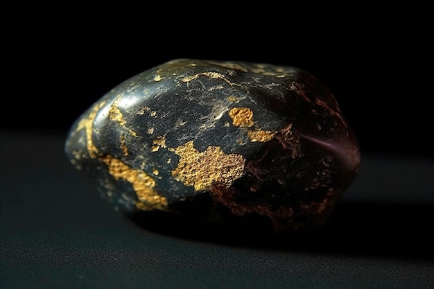 Roscoelite es una rara piedra natural preciosa en un fondo negro generado por la IA Maqueta de bandera de encabezado