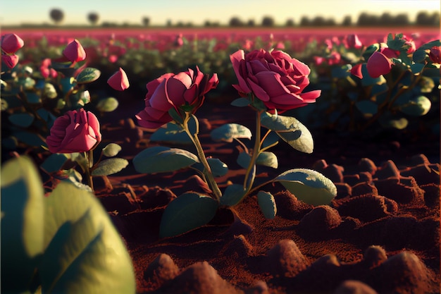 Rose field love día de san valentín renderizado realista 14 de febrero