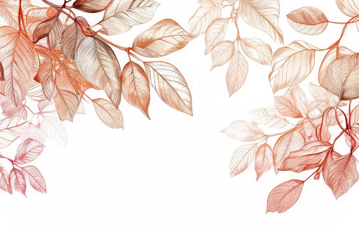 Rose Gold Leaves Florals Folha de folha estilo de arte de linha em fundo branco