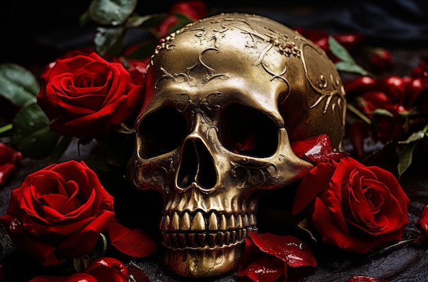 Rose im Mund des Totenkopfes