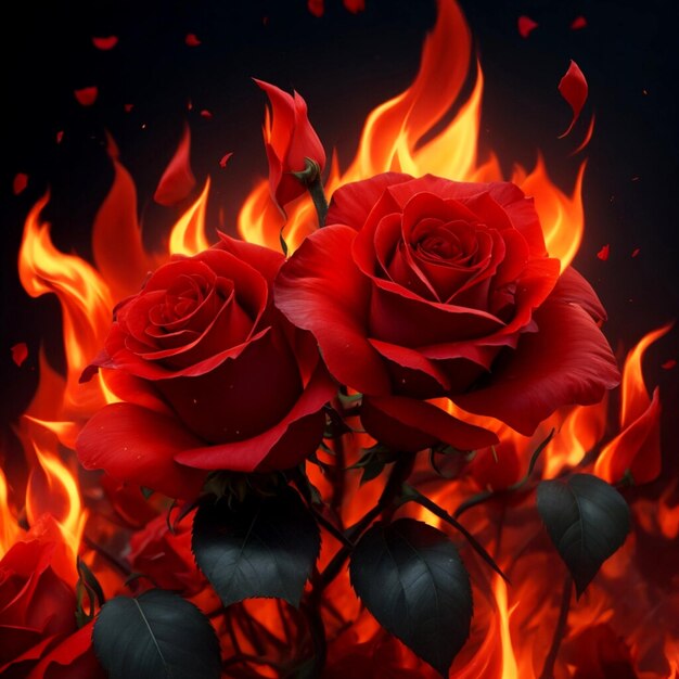 Foto rose mit feuer-hintergrund