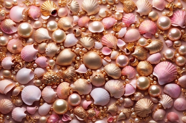 Roségoldener Perlen-Muschel-Hintergrund Perlen-Muschel-Hintergrund Goldperlen-Hintergrund Perlen-Hintergrund Muschel-Hintergrund AI Generativ