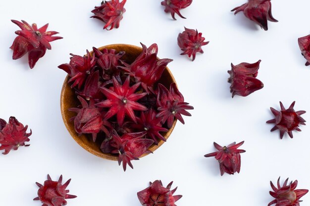 Roselle Blume lokalisiert auf weißer Oberfläche.