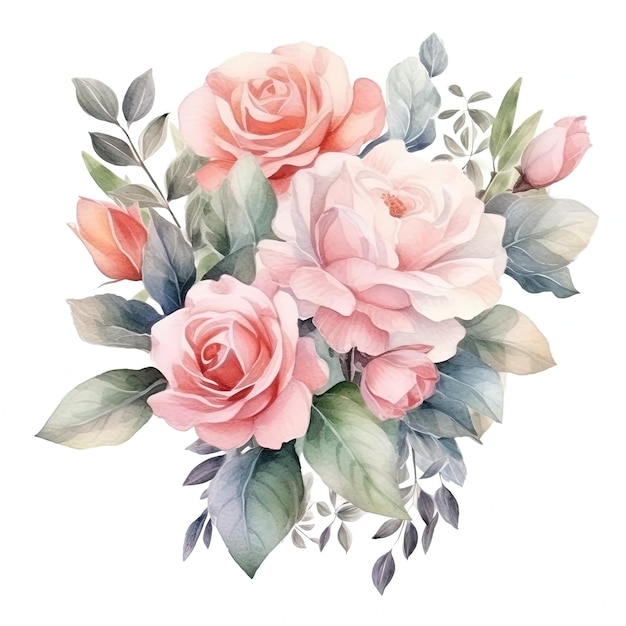 Rosen-Aquarellstrauß Illustration AI Generativ