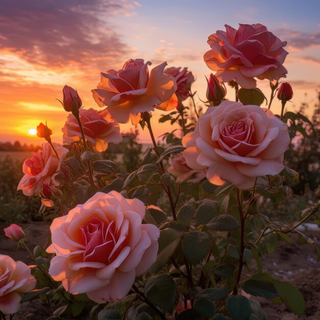 Rosen im sanften Sonnenuntergang