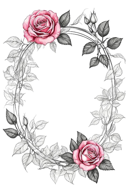 Foto rosenblumenrahmen zeichnung auf weißem hintergrund