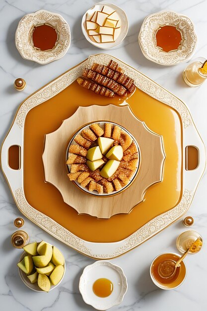 Rosh Hashanah imagen de frutas y miel se ve delicioso