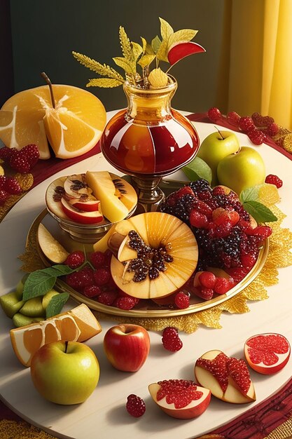 Rosh Hashanah imagen de frutas y miel se ve delicioso