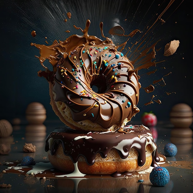 Rosquilla dulce en glaseado de chocolate IA generativa