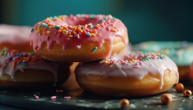 Rosquilla con glaseado de fresa tentación generada por IA