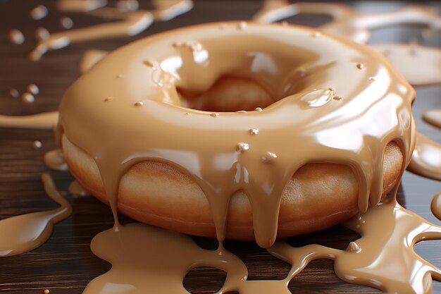 Una rosquilla con una lluvia de hielo derretido