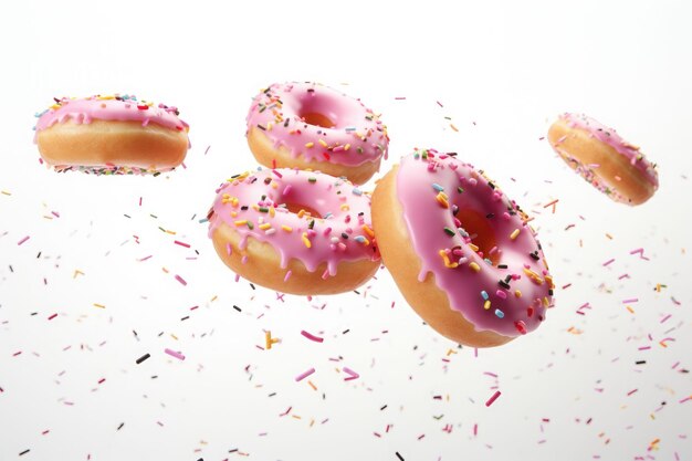 Foto la rosquilla con salpicaduras en el fondo aislado