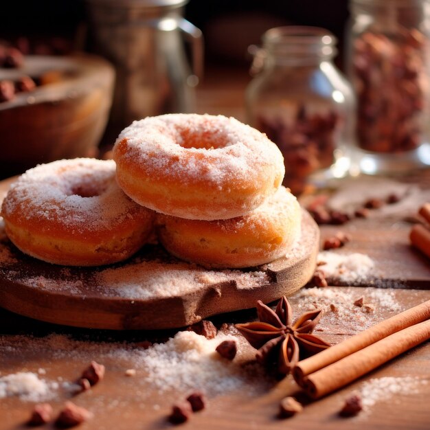 Rosquillas de azúcar y canela y café