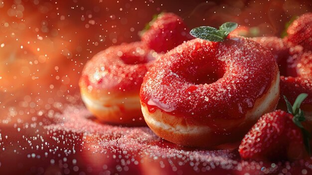 Rosquillas de fresa con salpicaduras y bayas frescas