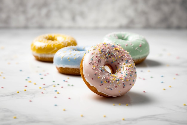 Rosquillas surtidas de colores sobre un fondo oscuro