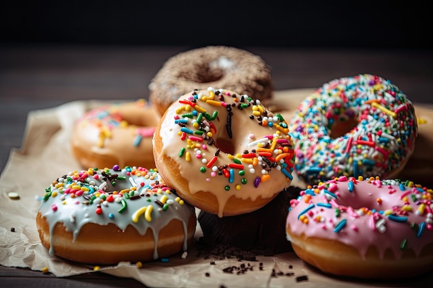 Rosquillas veganas y sin gluten con chispitas de colores creadas con inteligencia artificial generativa