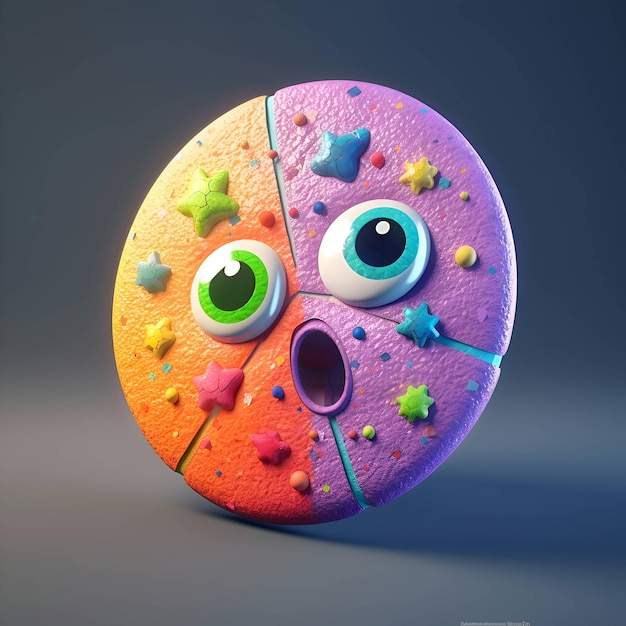 Rosquinha colorida engraçada com renderização 3d de olhos e boca
