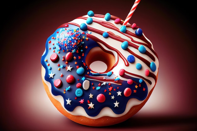 Rosquinha saborosa decorada com acenando a bandeira americana Generative Ai