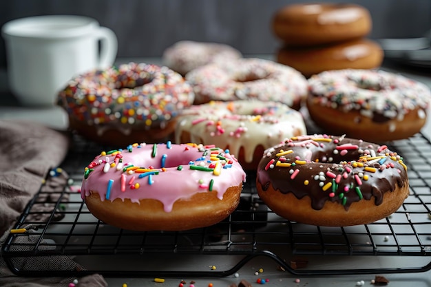 Rosquinhas veganas e sem glúten com cobertura doce e confeitos criados com IA generativa