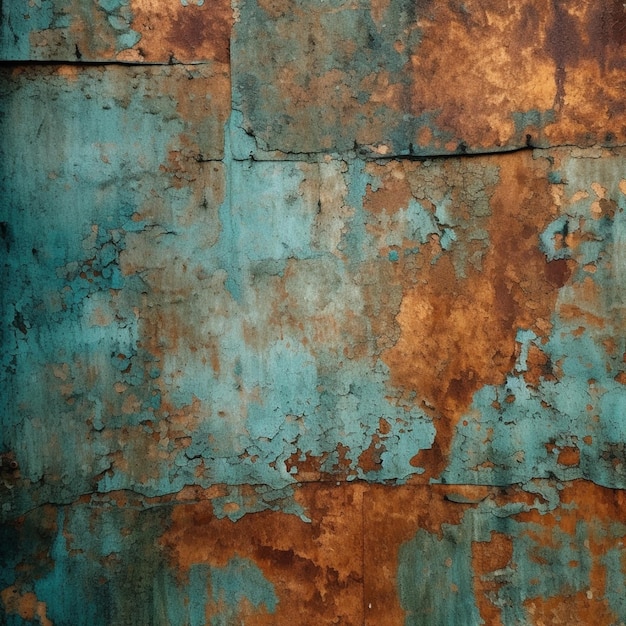 Rostige Farbe an einer Wand mit einem blau-braunen Farbgenerator ai
