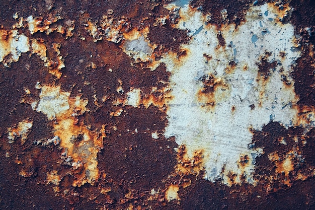 Rostige Metalloberfläche mit blauen Farbresten als Hintergrundbild.