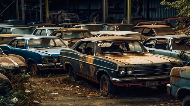 Foto rostige relikte der vergangenheit verlassene autos ki-generiert