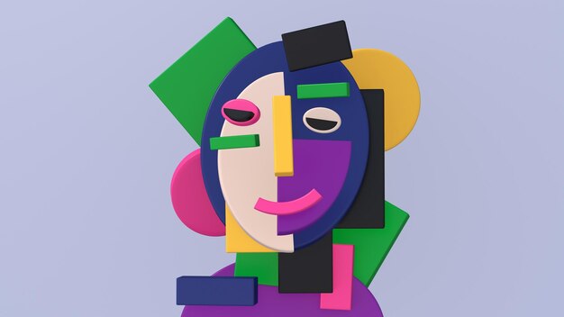 Rosto abstrato colorido personagem fofo ilustração 3d