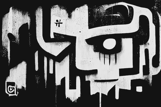 Foto rosto abstrato de grafite preto e branco beco de trás área abandonada arte de rua spray de ar abstrato vandalismo pano de fundo ilustração 3d