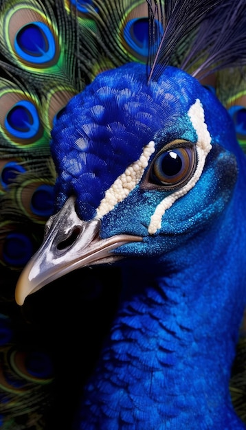 Foto rosto aproximado vibrantemente surreal de ia geradora de pavão