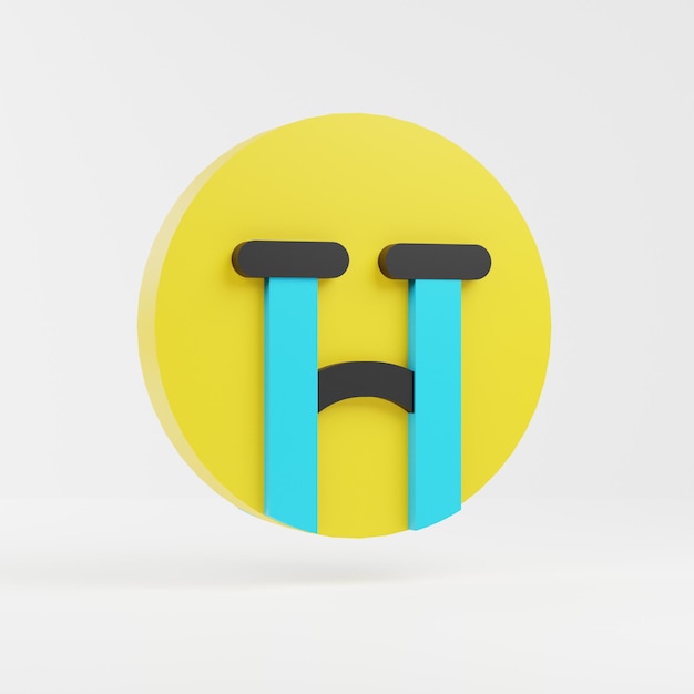 Rosto chorando emoticon 3d, mostra emoção de tristeza, renderização em 3d