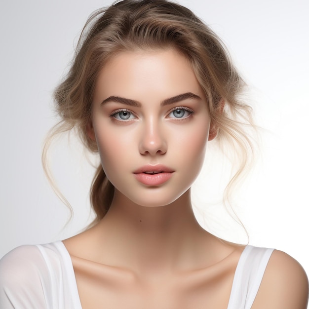 Rosto de beleza mulher retrato bela modelo de spa garota com pele perfeita, fresca e limpa gerada por IA