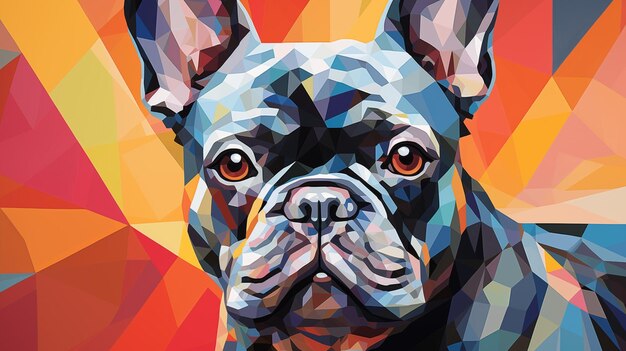 Rosto de bulldog francês em ilustração geométrica em aquarela