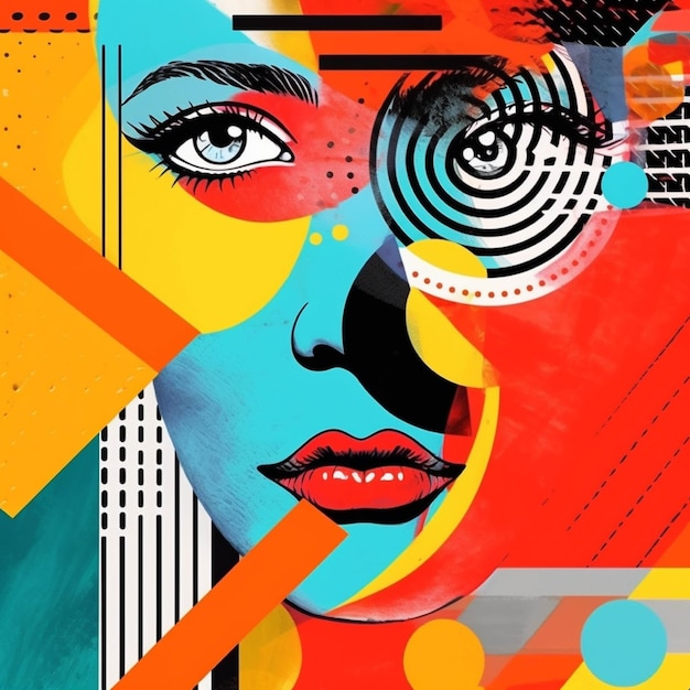 Rosto de mulher bonita no fundo colorido abstrato Ilustração vetorial para seu projeto