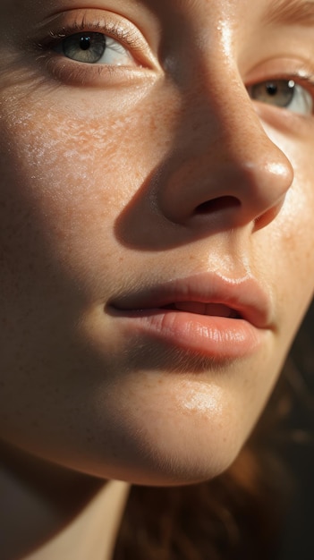 Rosto de mulher bonita pele saudável closeup retrato de estúdio feminino bonito