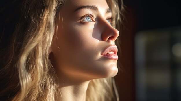 Foto rosto de mulher bonita pele saudável closeup retrato de estúdio feminino bonito