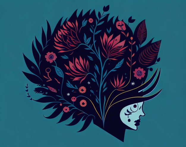 rosto de mulher com ilustração vetorial de moda de flores