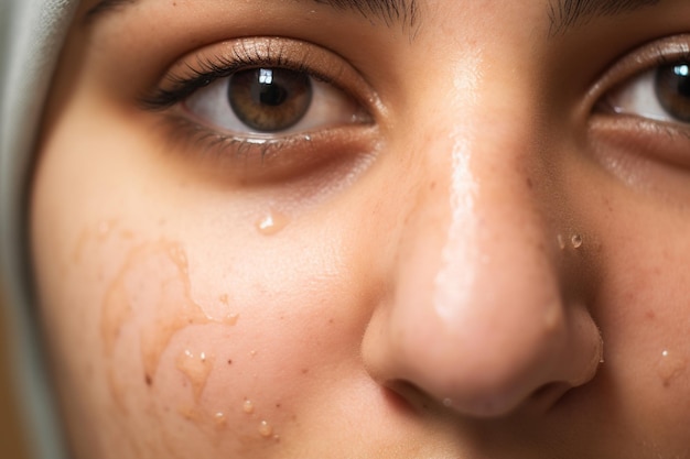 Foto rosto de mulher com sintomas de infecção cutânea